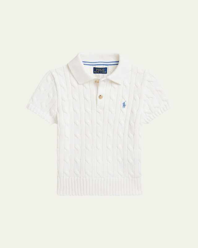 Girl's Mini Cable Knit Polo Shirt, Size 2-7